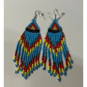 Handmade Boho Southwestern Style Beaded Fringe Dangle Earrings Tassel Festival